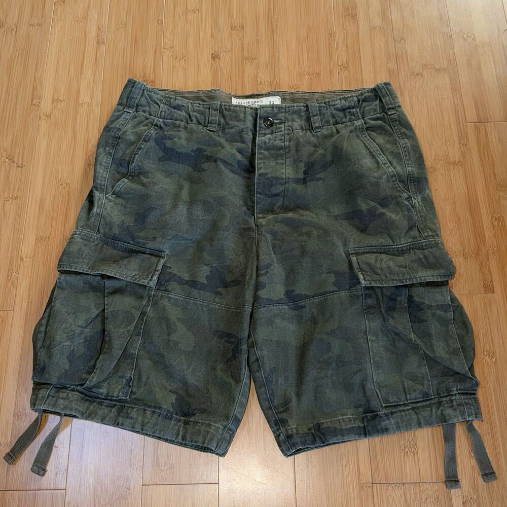 VTG Abercrombie & Fitch Camo Cargo Shorts Mens 33 Paratrooper Utility Distressed